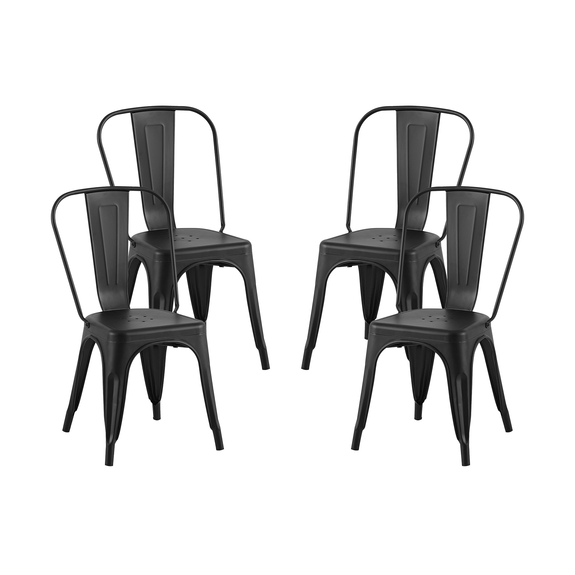 Set of 4 Industrial Metal Stackable Dining Chairs Indoor Outdoor for Kitchen, Cafe Bar