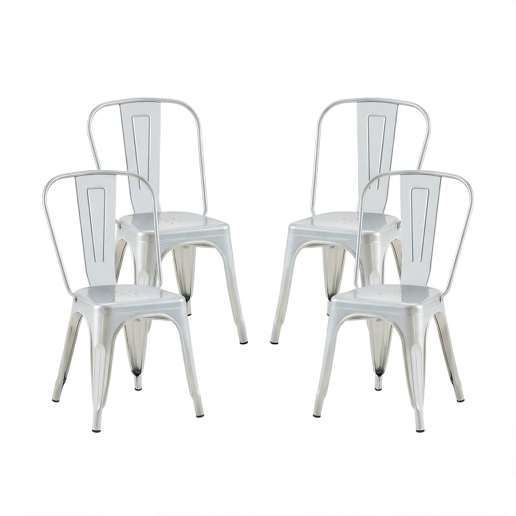 Set of 4 Industrial Metal Stackable Dining Chairs Indoor Outdoor for Kitchen, Cafe Bar