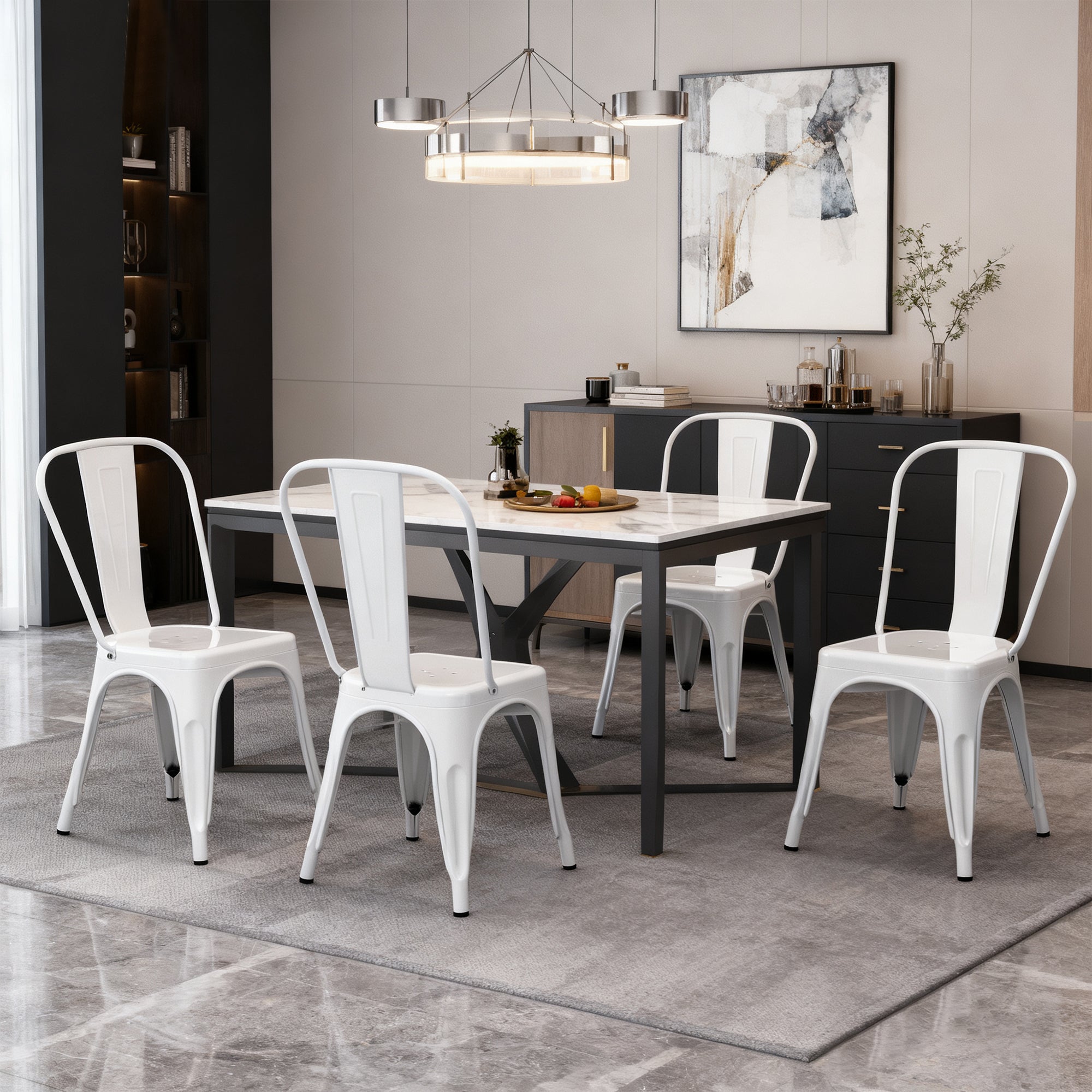 Set of 4 Industrial Metal Stackable Dining Chairs Indoor Outdoor for Kitchen, Cafe Bar