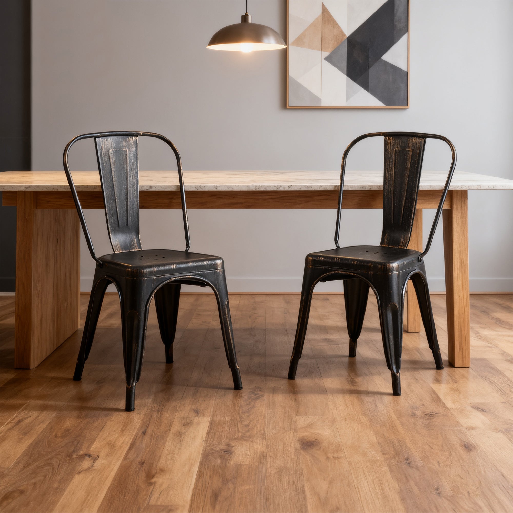 Set of 2 Industrial Metal Stackable Dining Chairs Indoor Outdoor for Kitchen Restaurant Cafe Bar