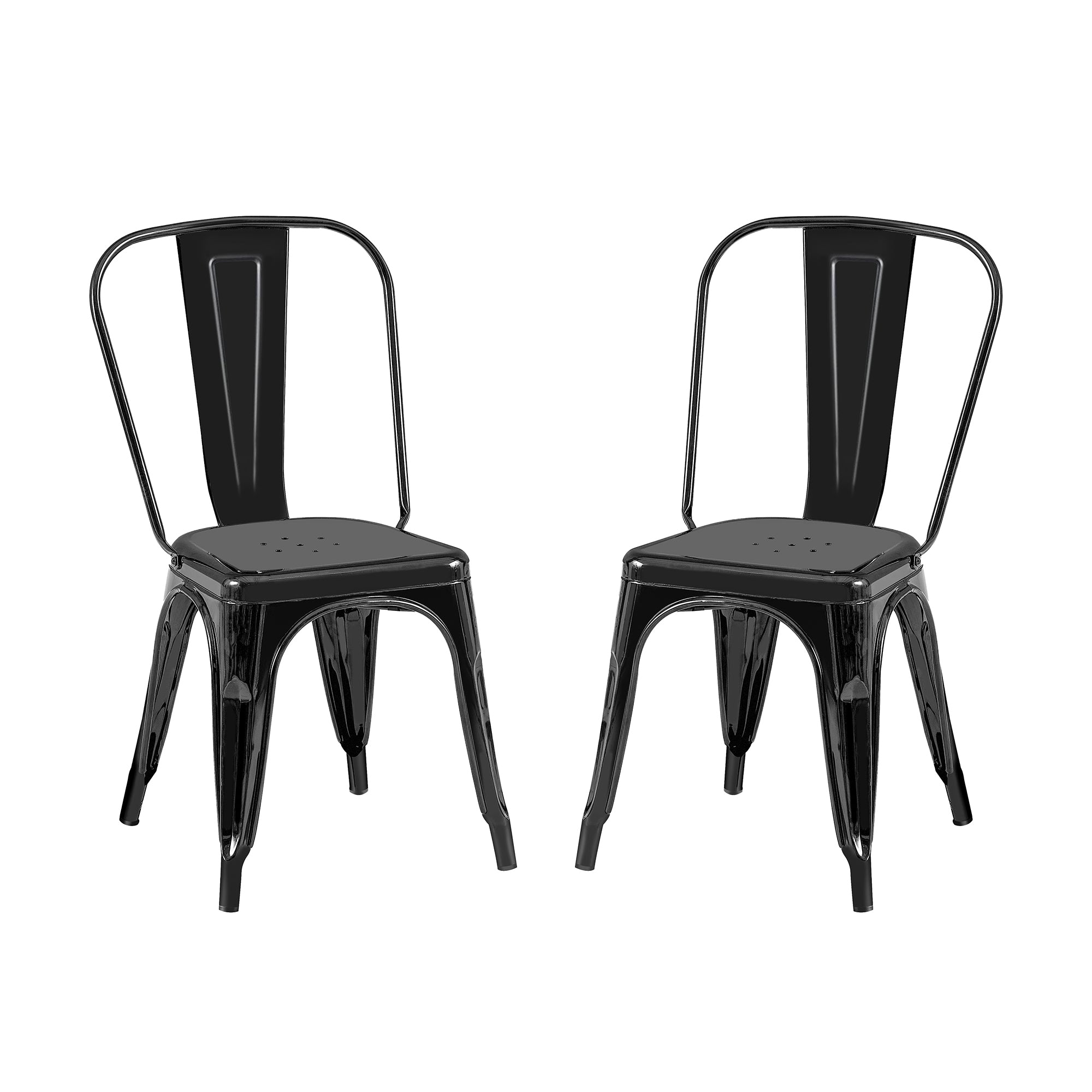 Set of 2 Industrial Metal Stackable Dining Chairs Indoor Outdoor for Kitchen Restaurant Cafe Bar