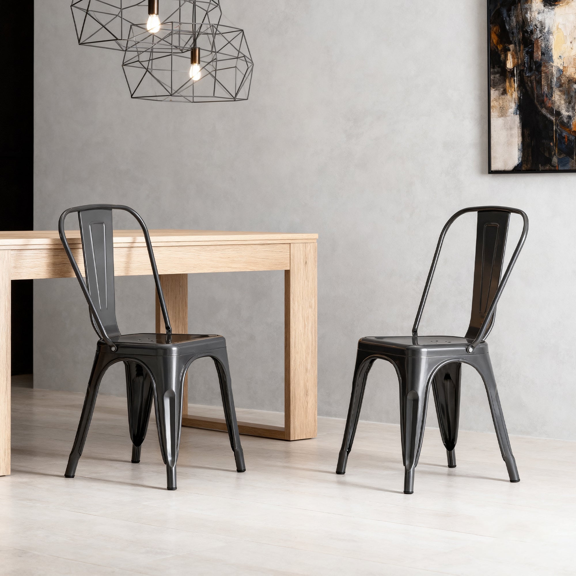 Set of 2 Industrial Metal Stackable Dining Chairs Indoor Outdoor for Kitchen Restaurant Cafe Bar