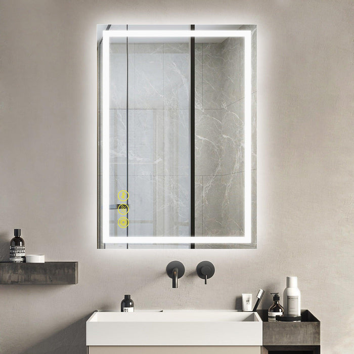 Espejo de baño antivaho GlareGuard con iluminación LED y retroiluminación, interruptor táctil regulable