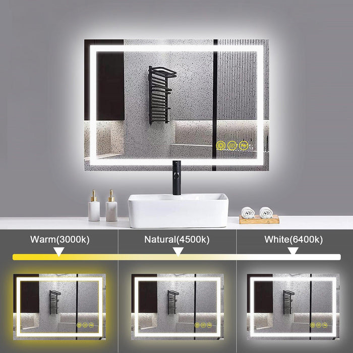 Espejo de baño antivaho GlareGuard con iluminación LED y retroiluminación, interruptor táctil regulable