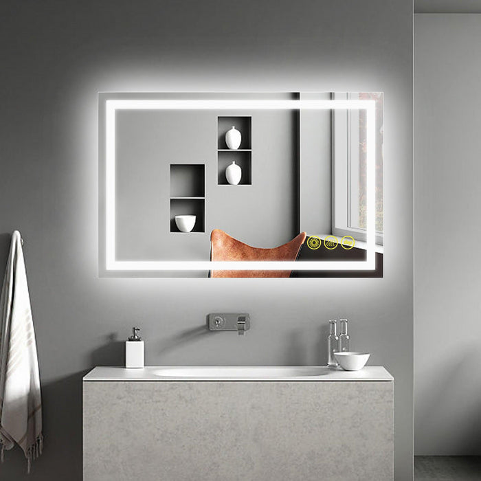 Espejo de baño antivaho GlareGuard con iluminación LED y retroiluminación, interruptor táctil regulable