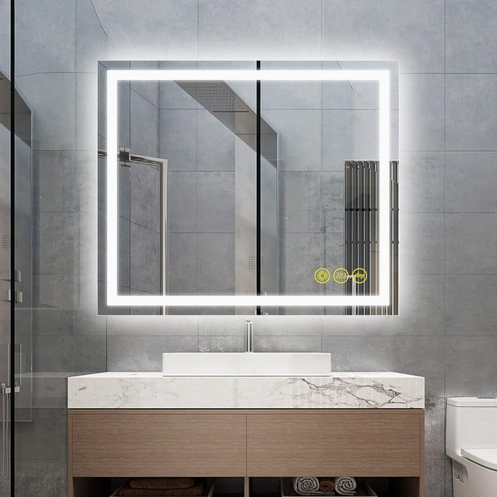 Espejo de baño antivaho GlareGuard con iluminación LED y retroiluminación, interruptor táctil regulable