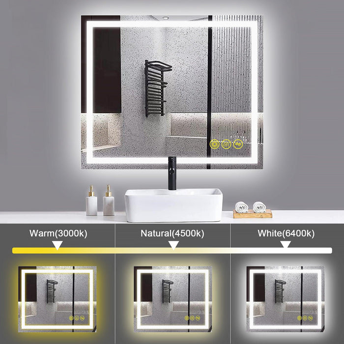 Espejo de baño antivaho GlareGuard con iluminación LED y retroiluminación, interruptor táctil regulable