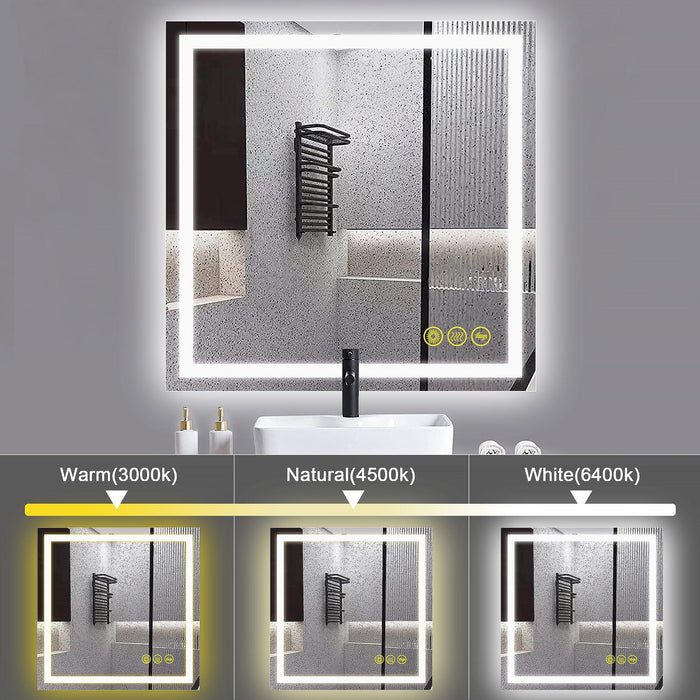 Espejo de baño antivaho GlareGuard con iluminación LED y retroiluminación, interruptor táctil regulable