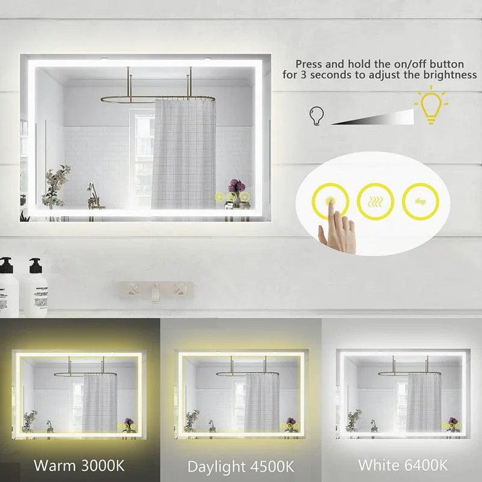 Espejo de baño antivaho GlareGuard con iluminación LED y retroiluminación, interruptor táctil regulable