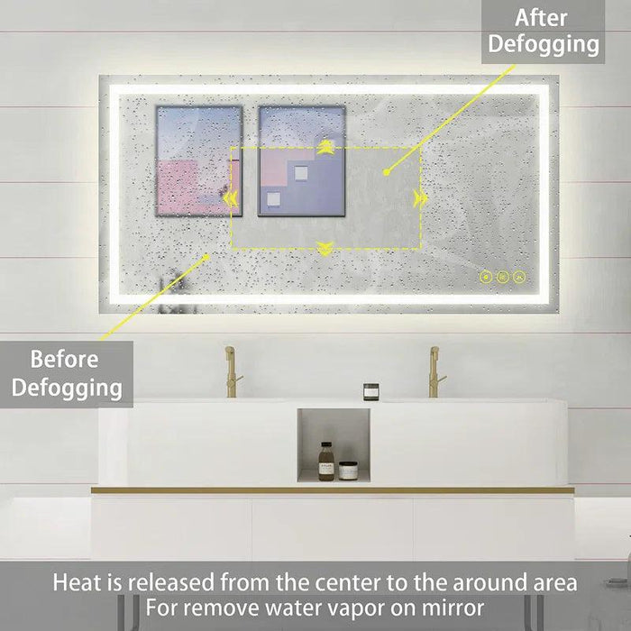 Espejo de baño antivaho GlareGuard con iluminación LED y retroiluminación, interruptor táctil regulable