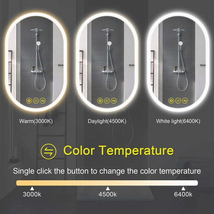 BrightView Oval Frameless LED Anti-Fog Dimmable Bathroom Vanity Mirror