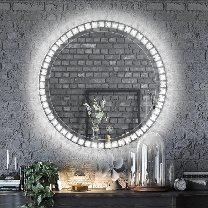 Sparkle Vision round 24 in LED Wall-Mounted Frameless Bathroom Vanity Mirror with Anti-Fog,Smart Dimmable and 3 LED Color