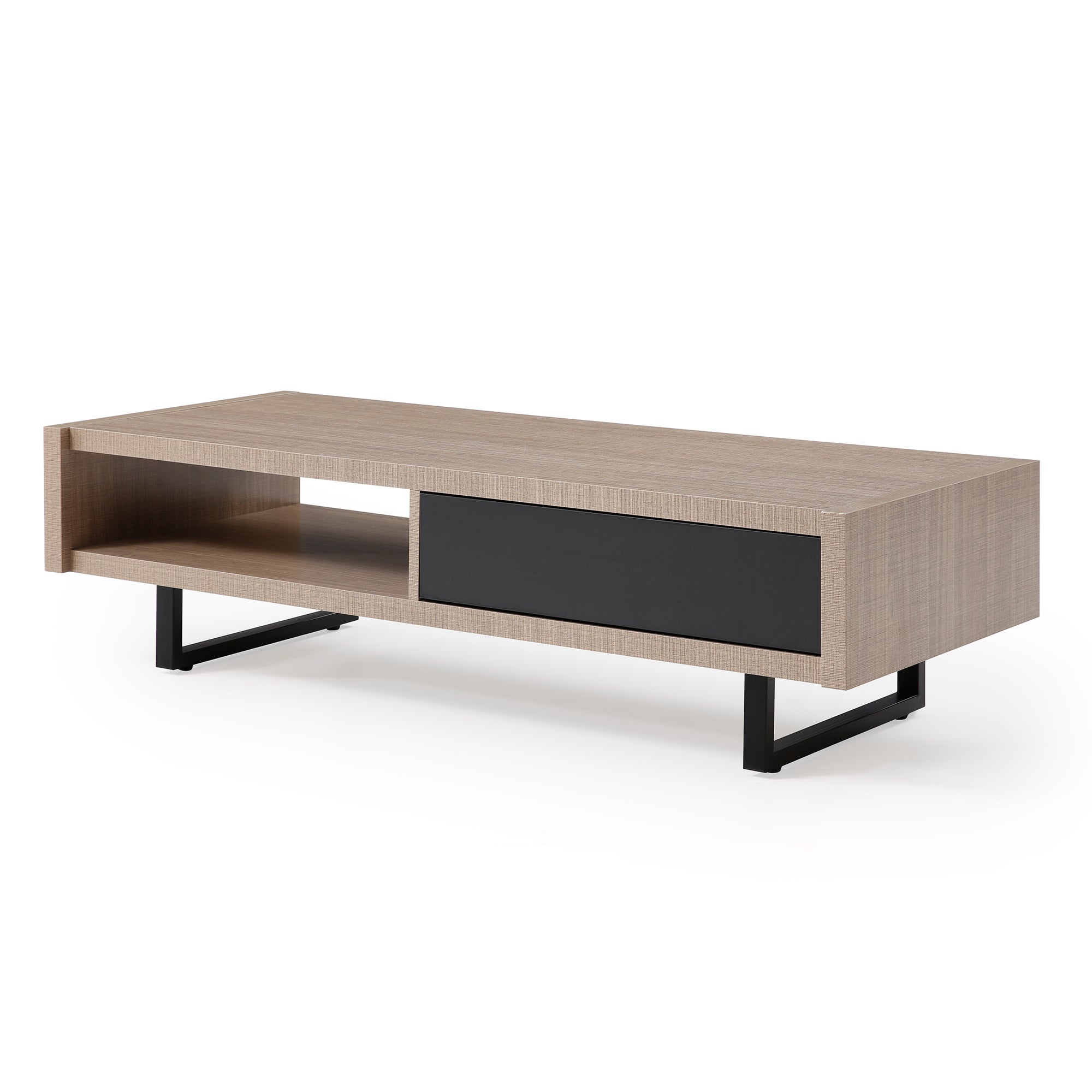Ash 47" Pine Wood Coffee Table with All-Metal Legs