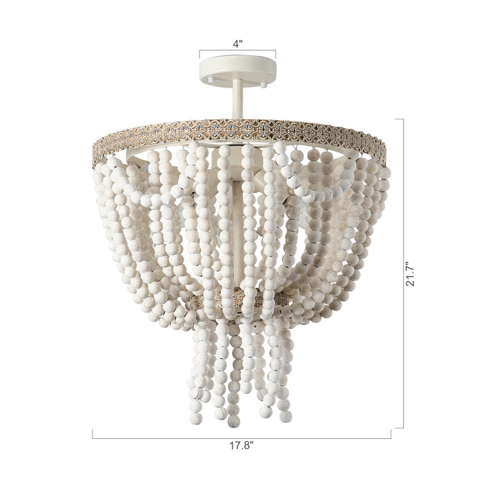 Seguis 3-Light Weathered White Chandelier with Wood Beads