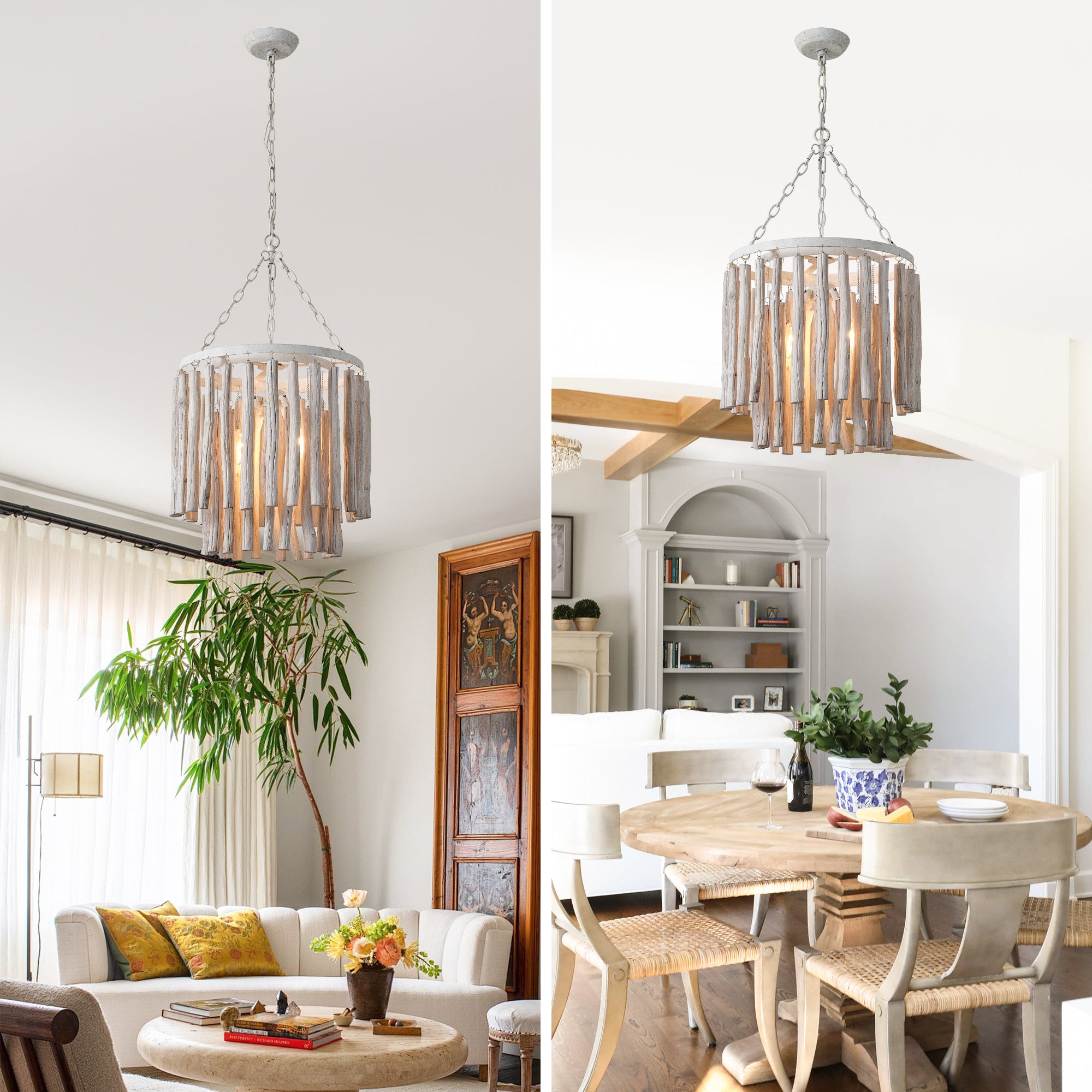 17 Inch Milo 4-Light White Wooden Chandelier