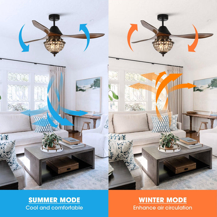 Ventilador de techo reversible Vicky de 52" con motor de CC moderno, montaje en varilla, iluminación y control remoto