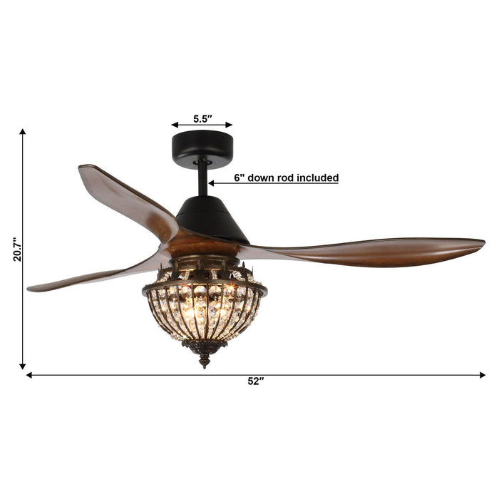 Ventilador de techo reversible Vicky de 52" con motor de CC moderno, montaje en varilla, iluminación y control remoto