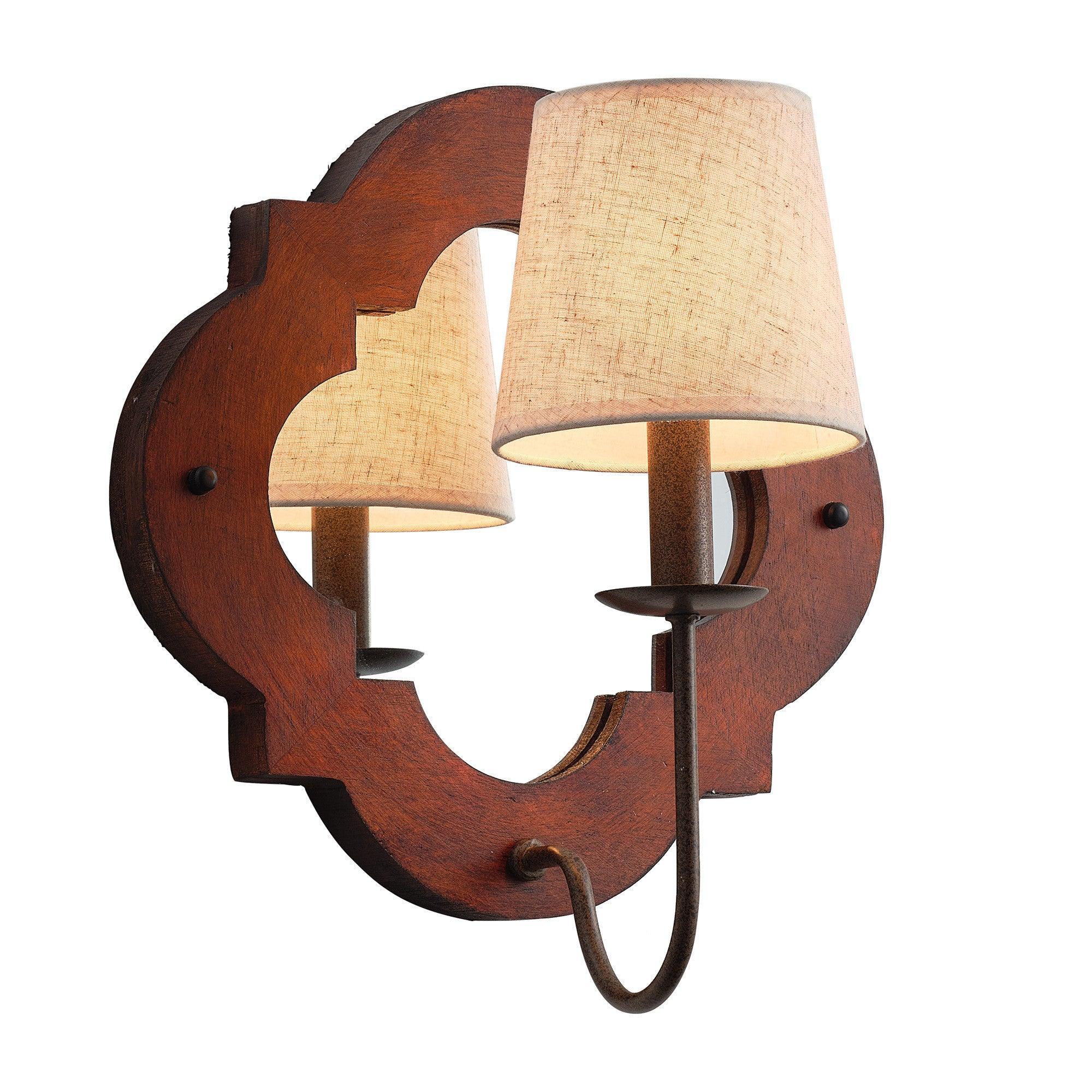 Aplique de pared rústico de hierro y madera de 1 luz