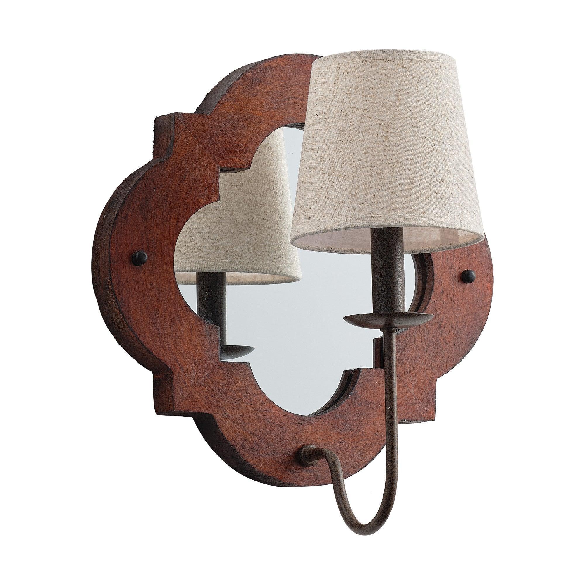 Aplique de pared rústico de hierro y madera de 1 luz