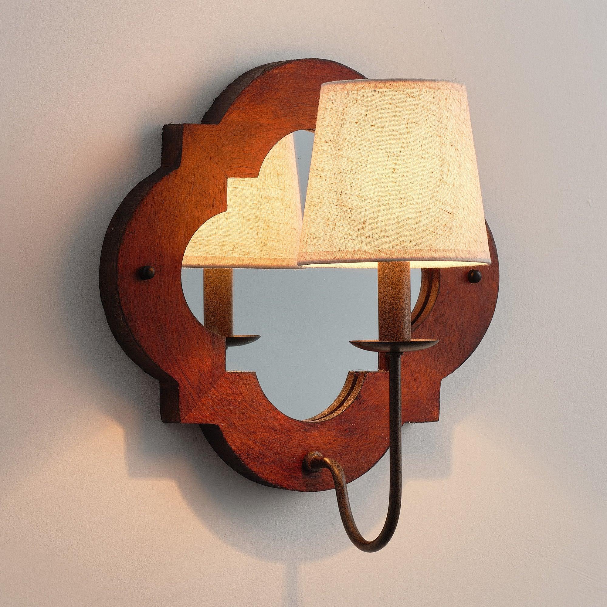 Aplique de pared rústico de hierro y madera de 1 luz