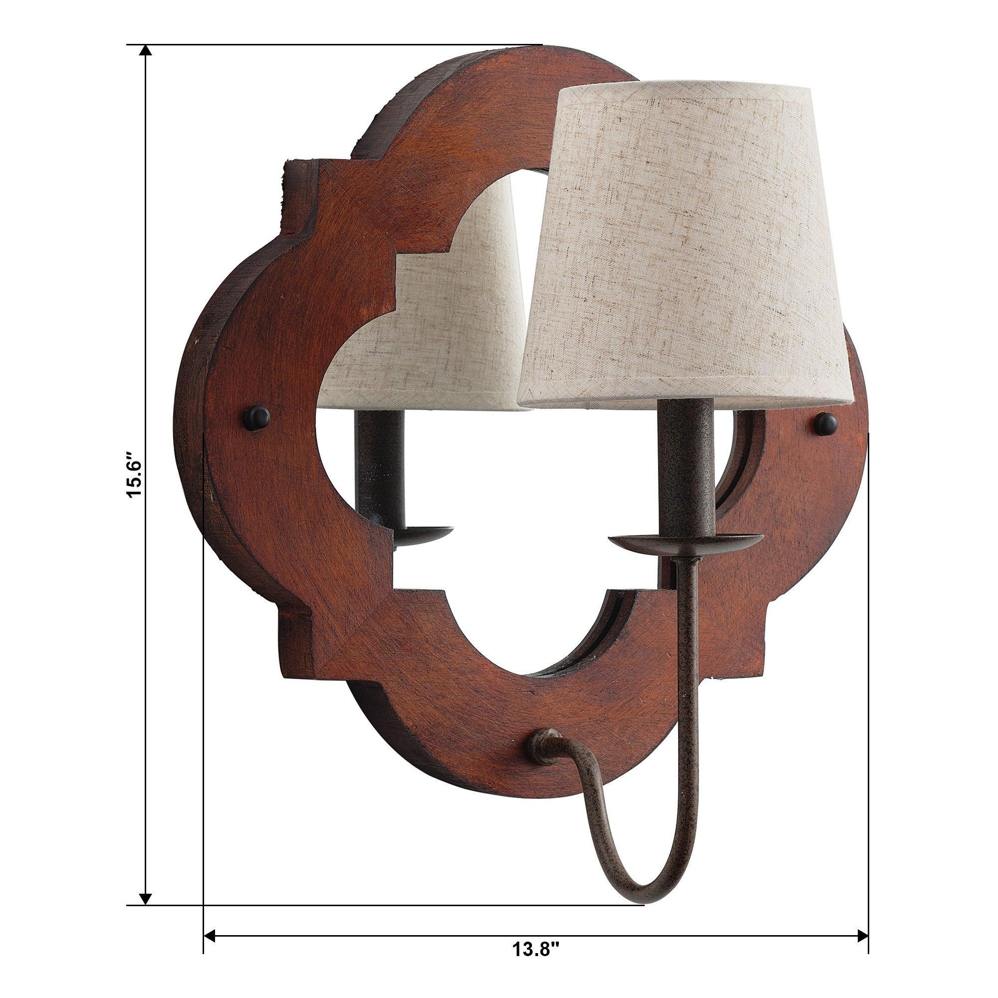 Aplique de pared rústico de hierro y madera de 1 luz