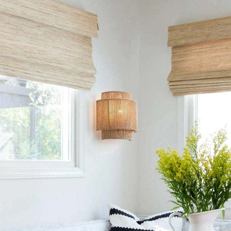 Aplique de pared de ratán estilo granja de 1 luz