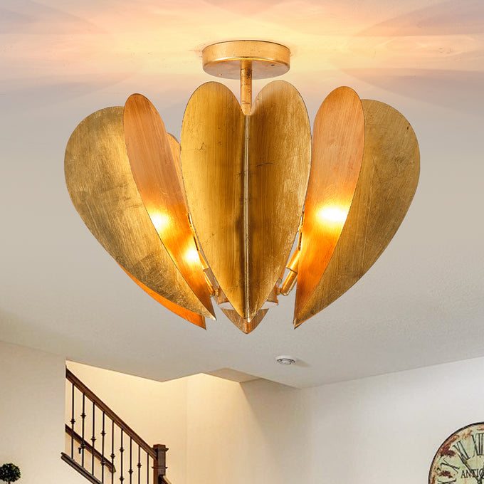 19 Inch Elvira 6-Light Farmhouse Vintage Distressed Golden Semi-Flush Mount Ceiling Light