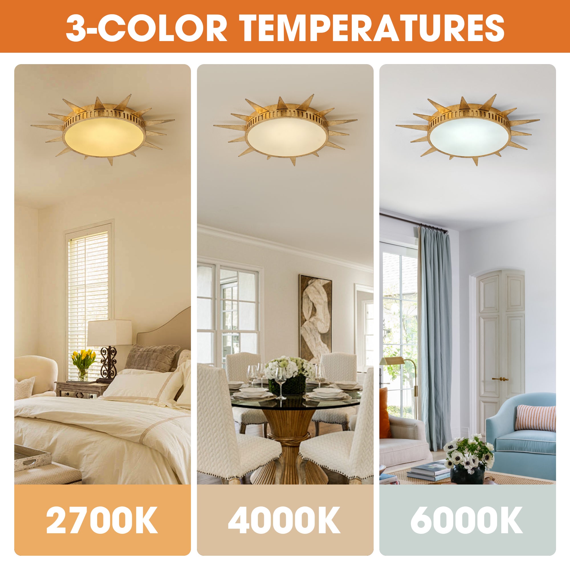 25 Inch Dana Vintage Golden Sunburst Flush Mount LED Light