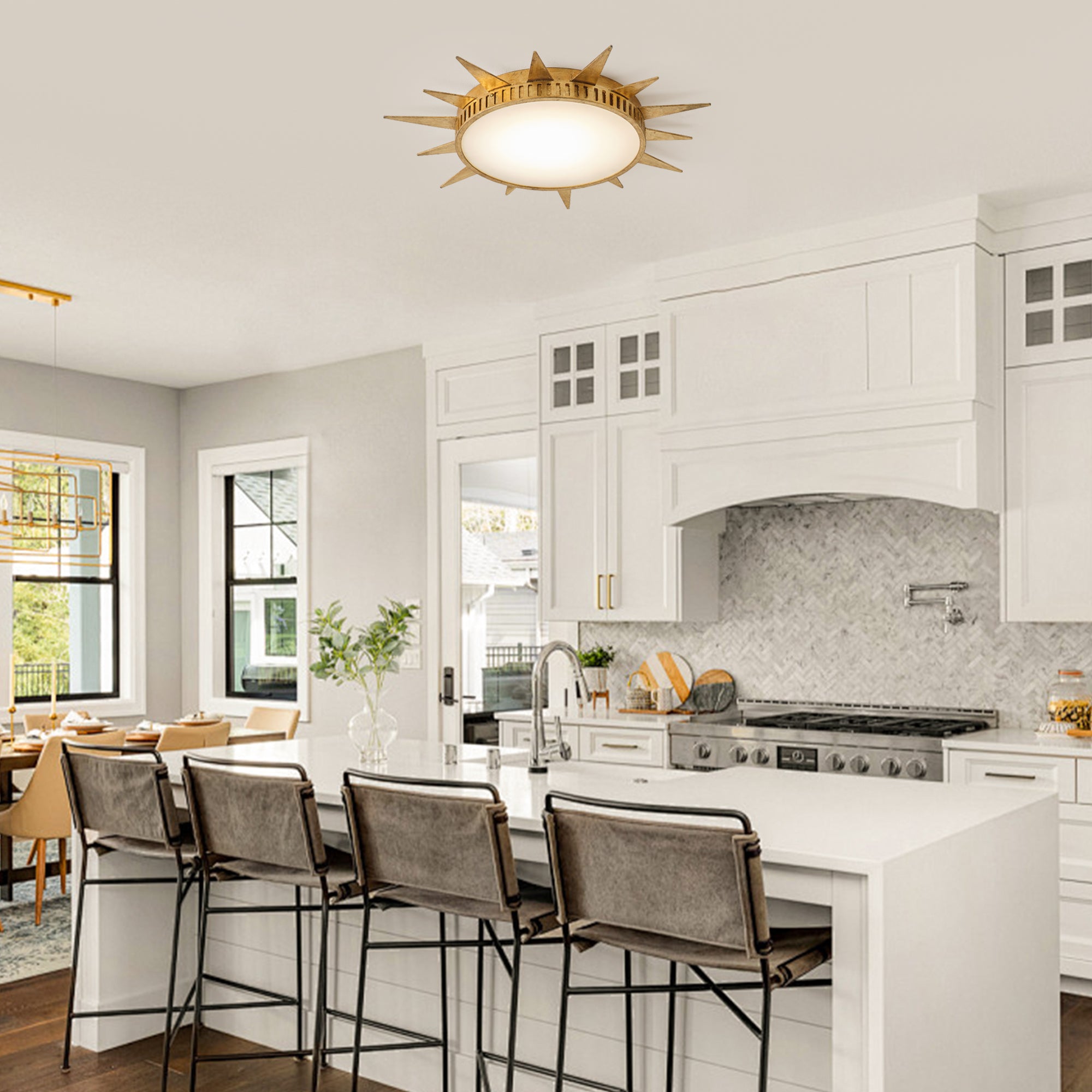 25 Inch Dana Vintage Golden Sunburst Flush Mount LED Light