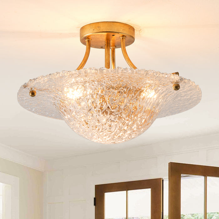16 Inch Page 3-Light Golden Semi-Flush Mount Ceiling Light