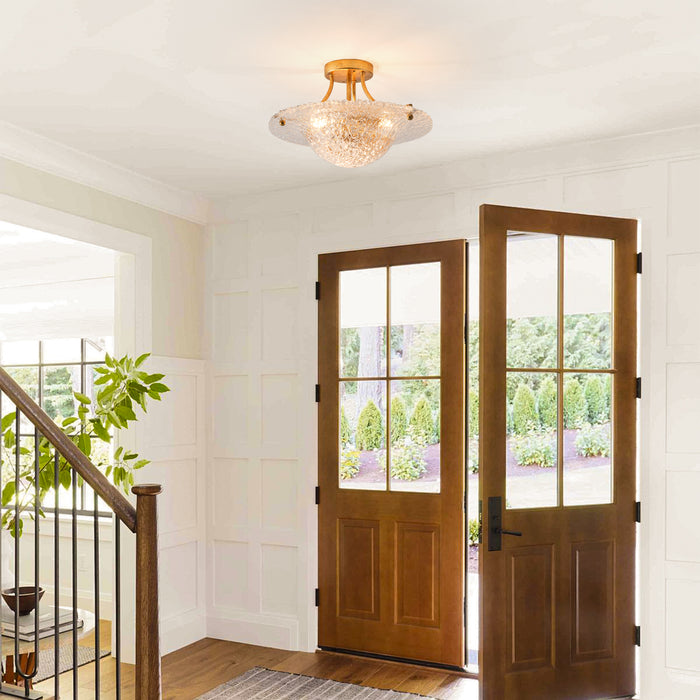 16 Inch Page 3-Light Golden Semi-Flush Mount Ceiling Light