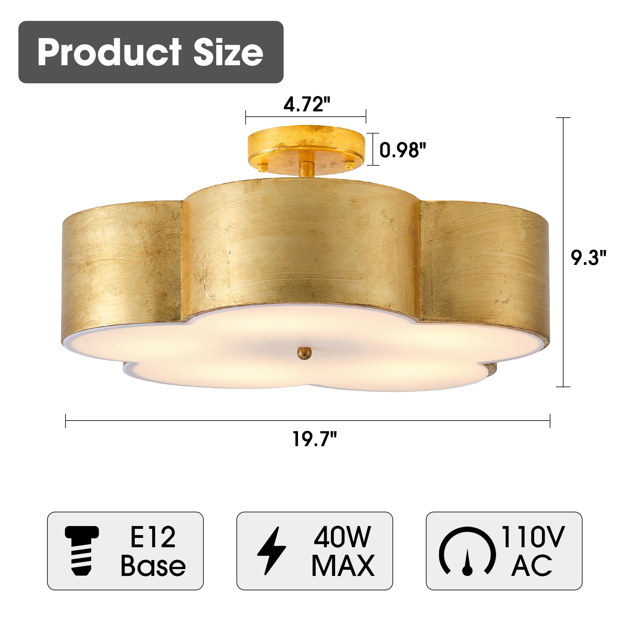 20 Inch Joyce 5-Light Vintage Golden Semi-Flush Mount Ceiling Light