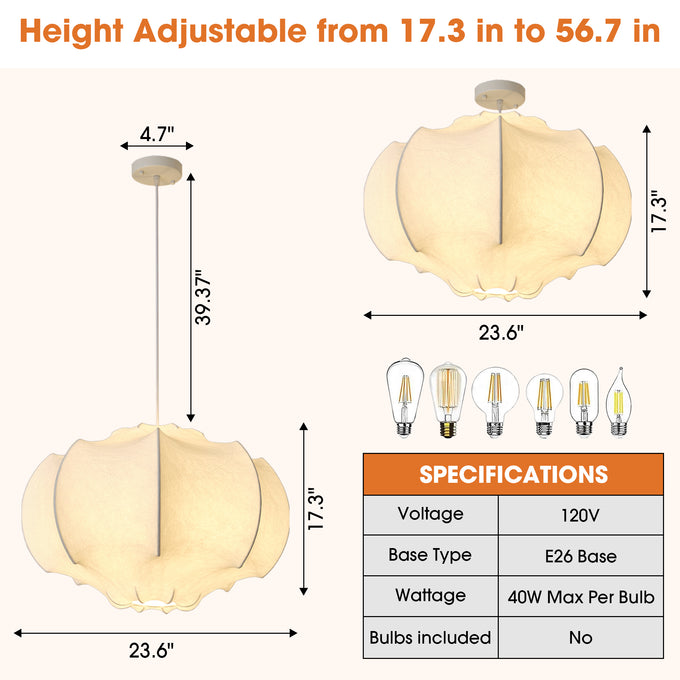 24 Inch Bevis 3-Light White Wabi-sabi Island Pendant Light
