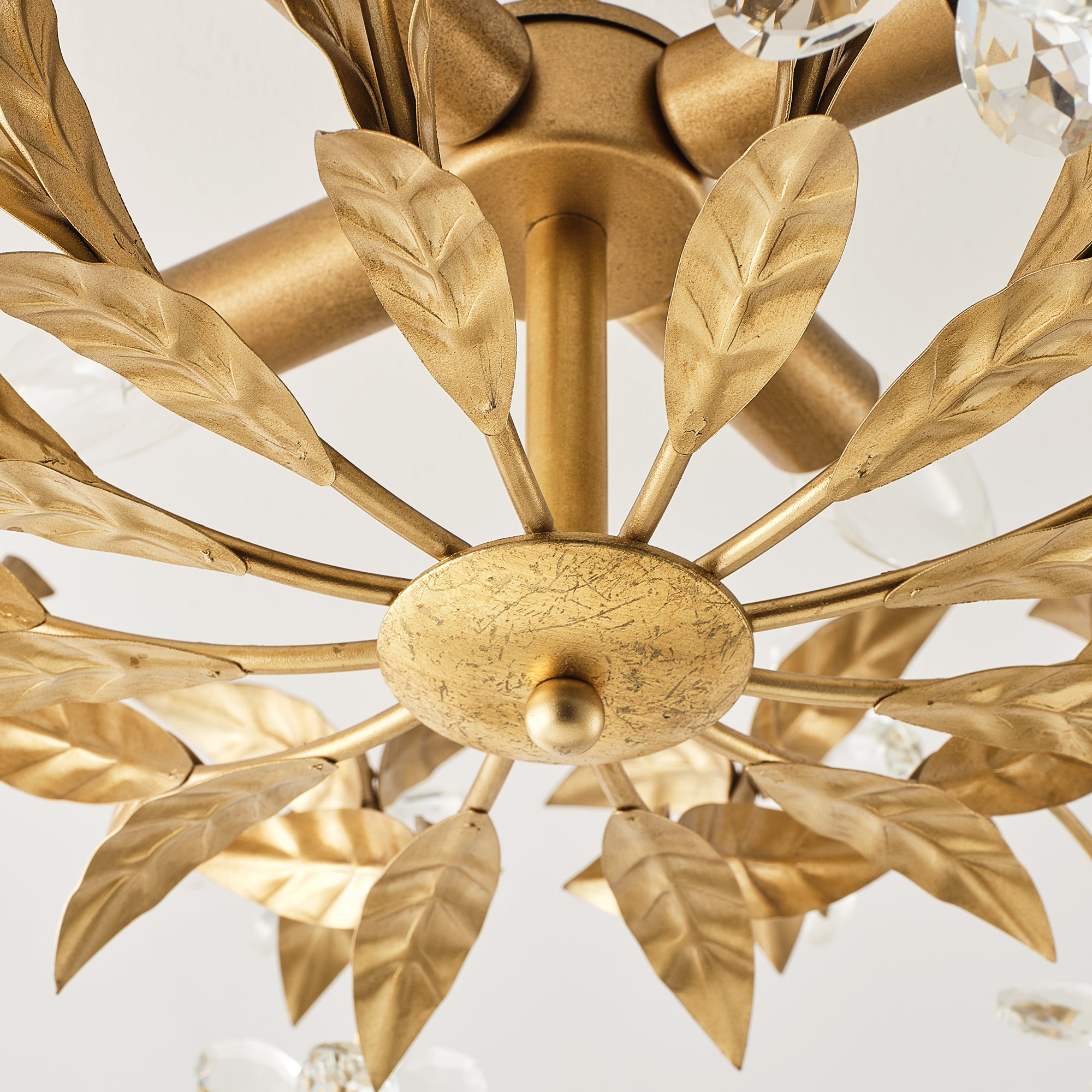 24" Quintion Golden Crystal Ornament Semi-Flush Mount Ceiling Light