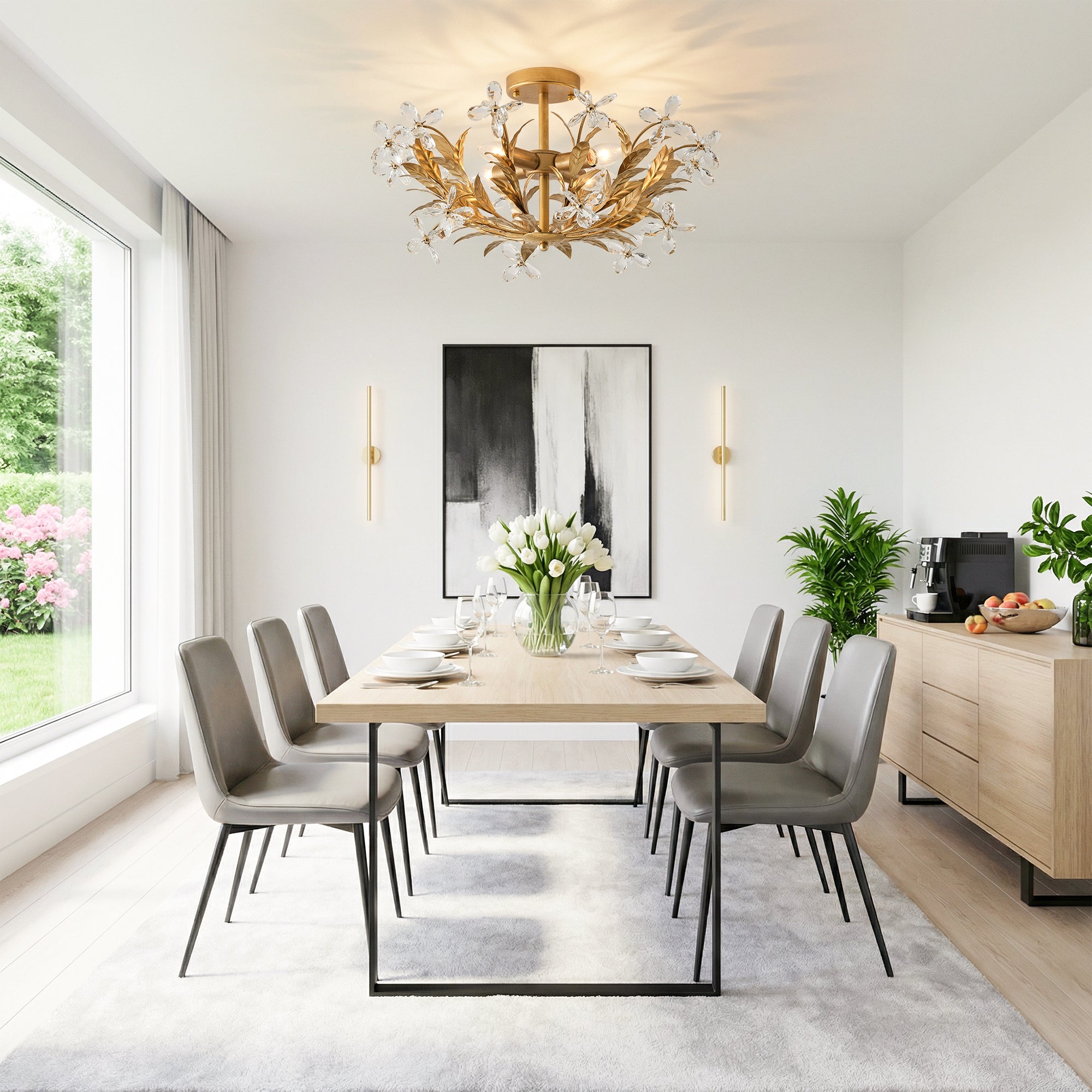 24" Quintion Golden Crystal Ornament Semi-Flush Mount Ceiling Light