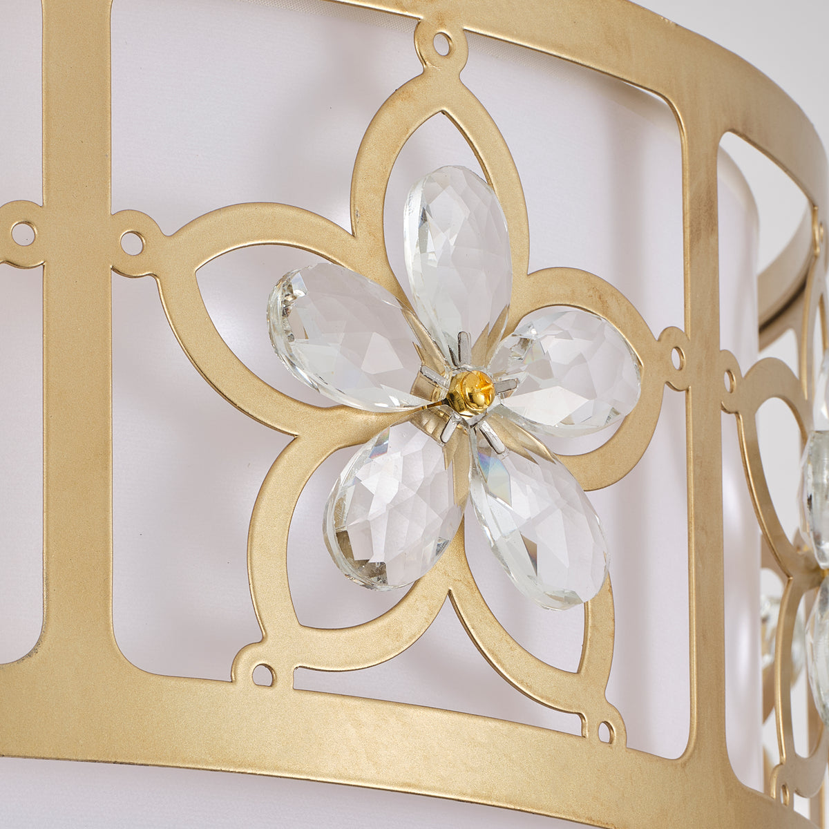 Audrey 4-Light Brushed Gold Semi-Flush Ceiling Light with Crystal Flowers