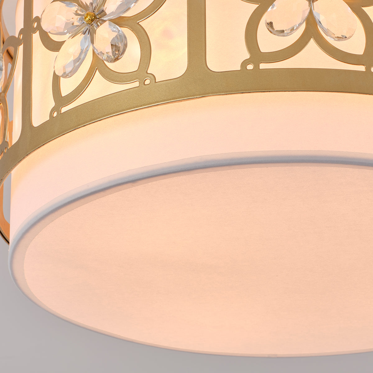 Audrey 4-Light Brushed Gold Semi-Flush Ceiling Light with Crystal Flowers