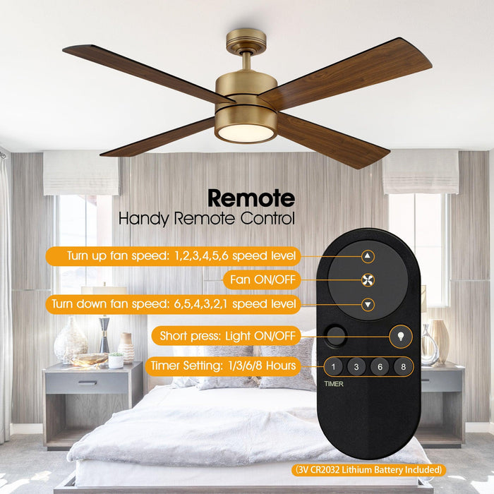 Ventilador de techo reversible Bucholz Industrial de 52" con iluminación y control remoto