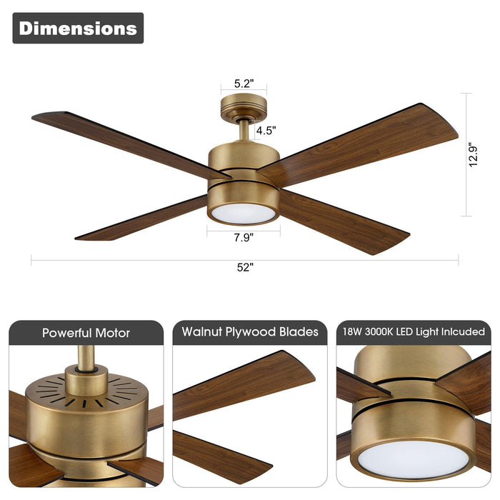 Ventilador de techo reversible Bucholz Industrial de 52" con iluminación y control remoto