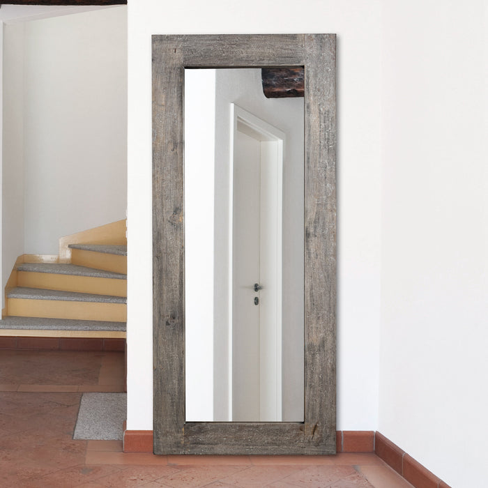 Farmhouse Style Rectangle Wood Distressed Brown Floor Mirror