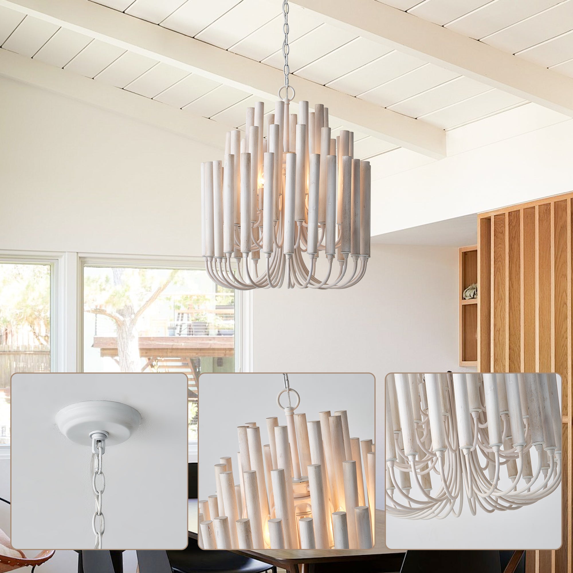 20 Inch Borg 5-Light White Wooden Chandelier