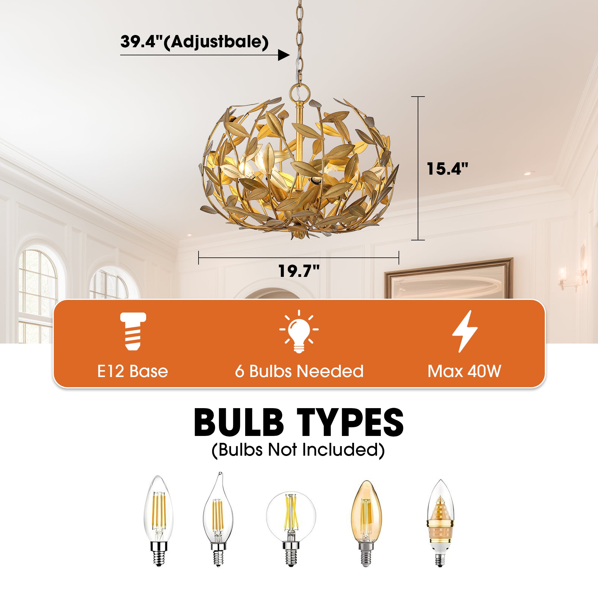 20 Inch Vic 6-Light Golden Chandelier