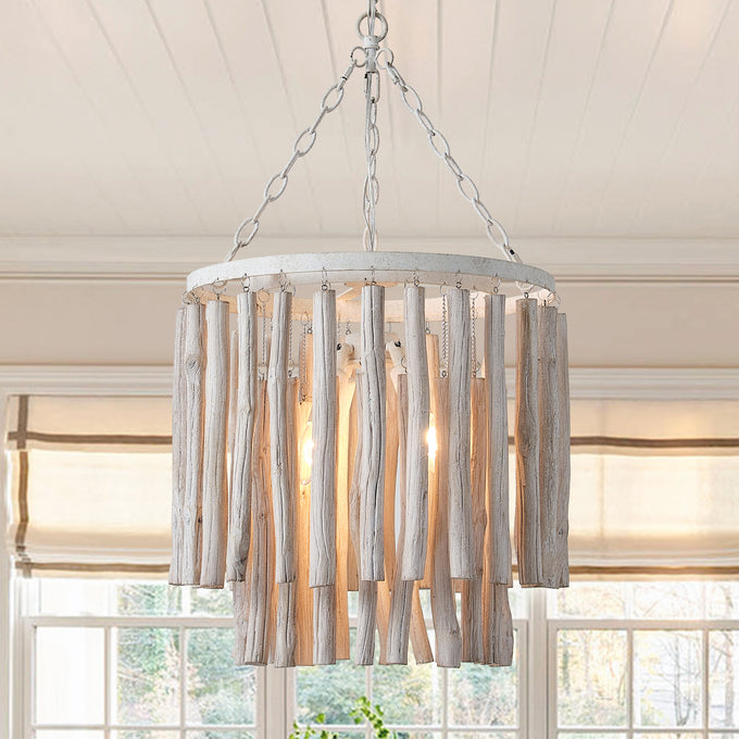 17 Inch Milo 4-Light White Wooden Chandelier