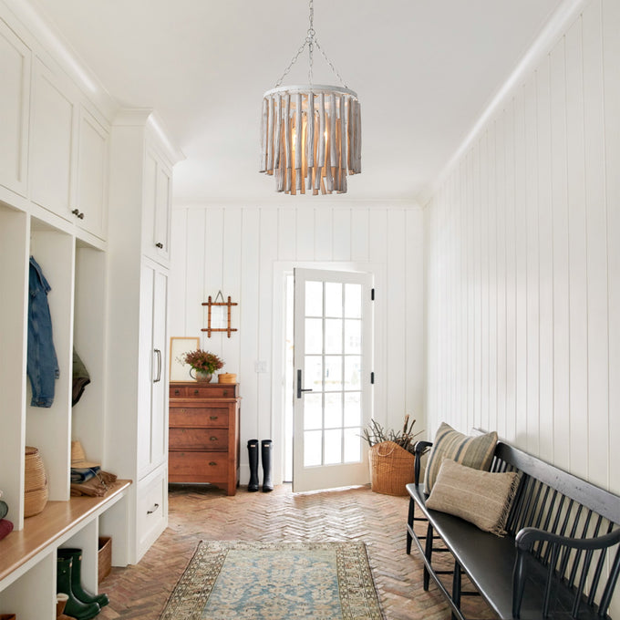 17 Inch Milo 4-Light White Wooden Chandelier