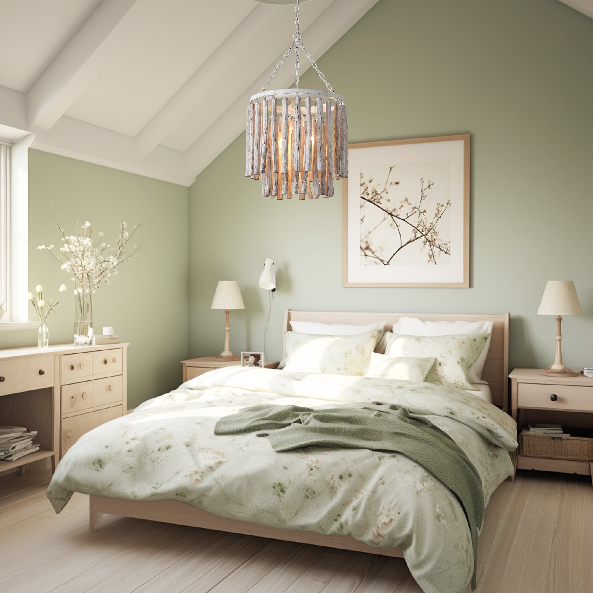 17 Inch Milo 4-Light White Wooden Chandelier