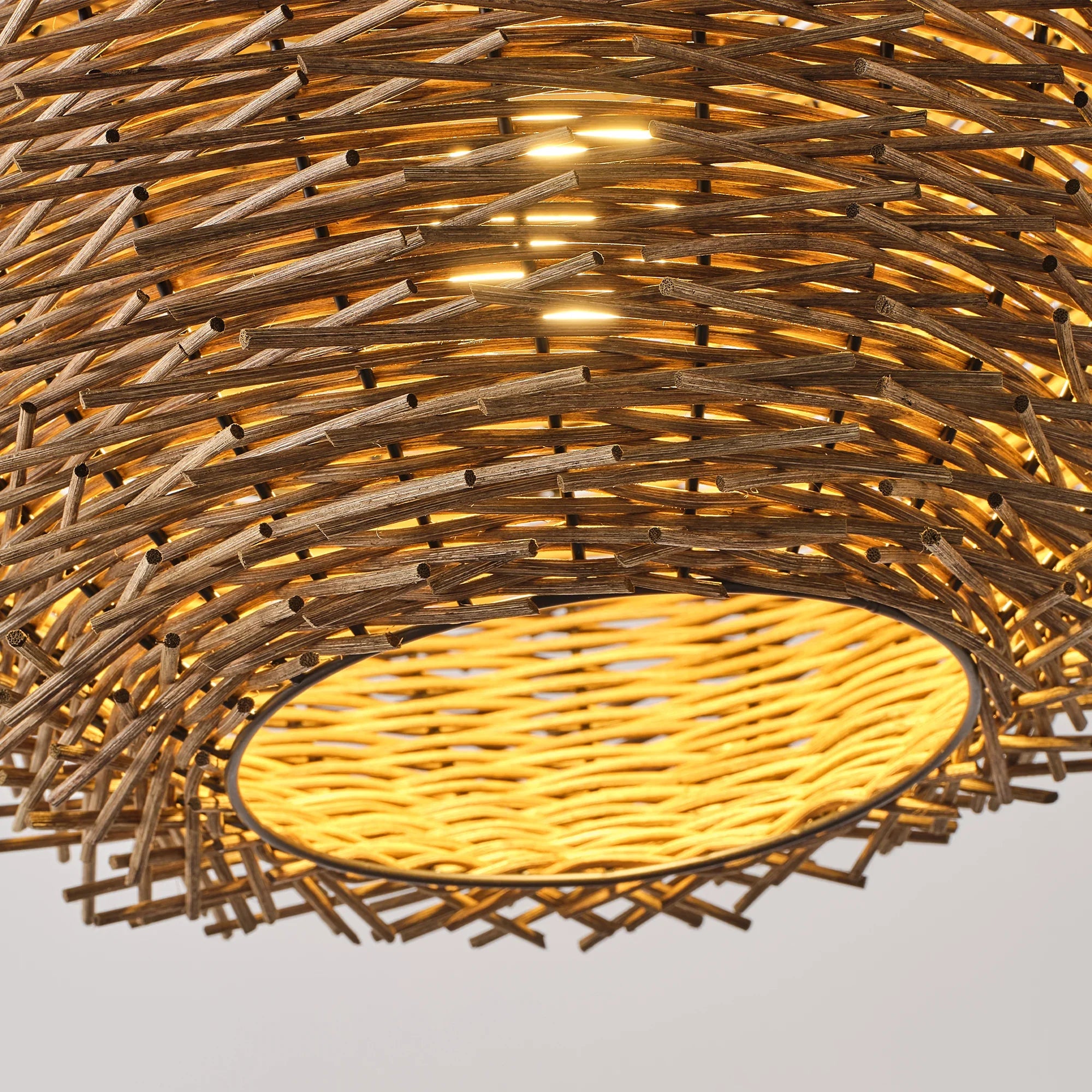 19" Stev Bohemian Handwoven Rattan Island Pendant Light