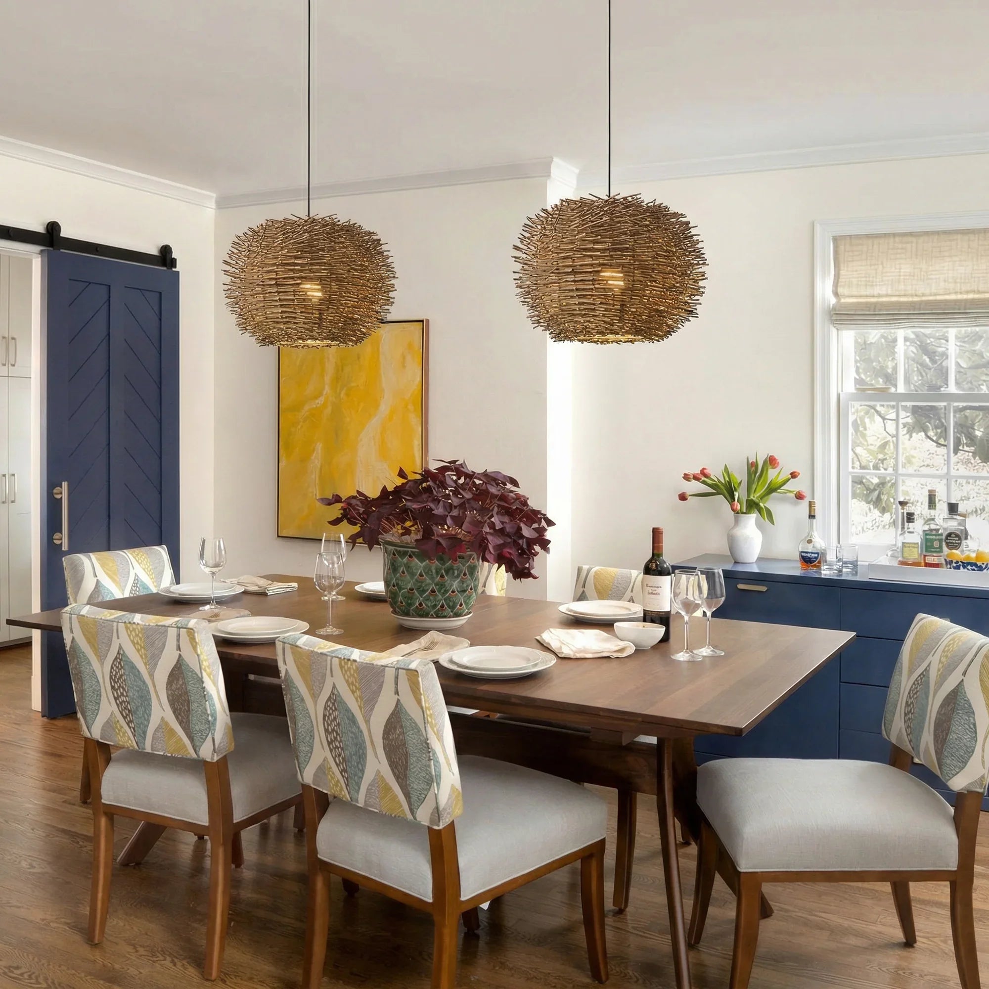 19" Stev Bohemian Handwoven Rattan Island Pendant Light