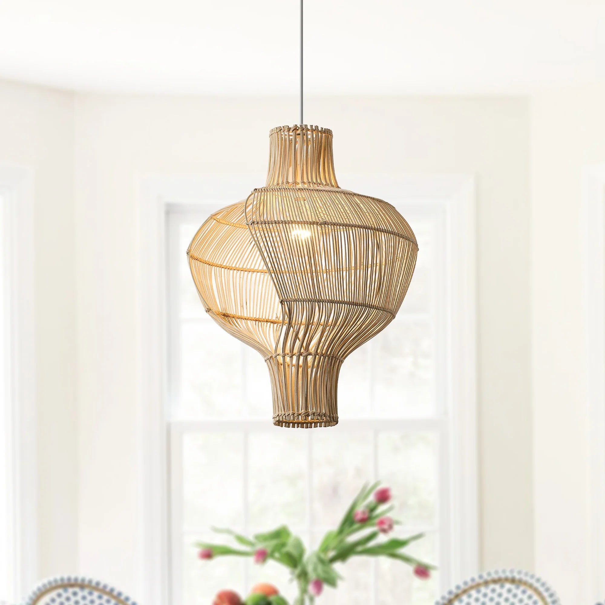 16" Sidney Bohemian Handwoven Rattan Island Pendant Light