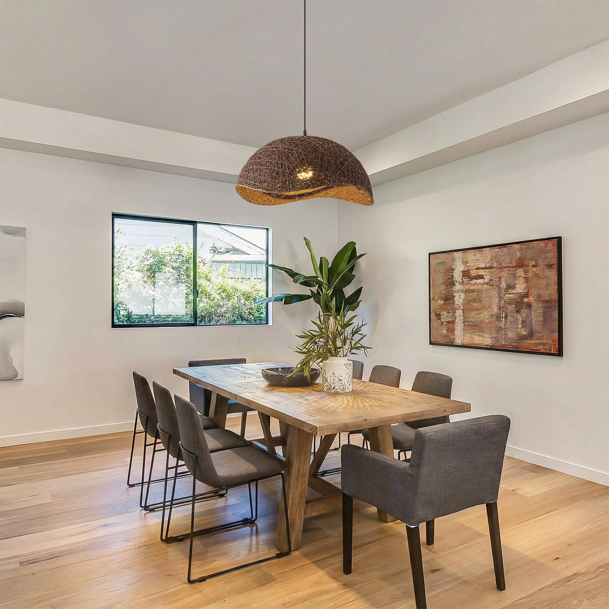 20" Sandy Bohemian Handwoven Rattan Island Pendant Light