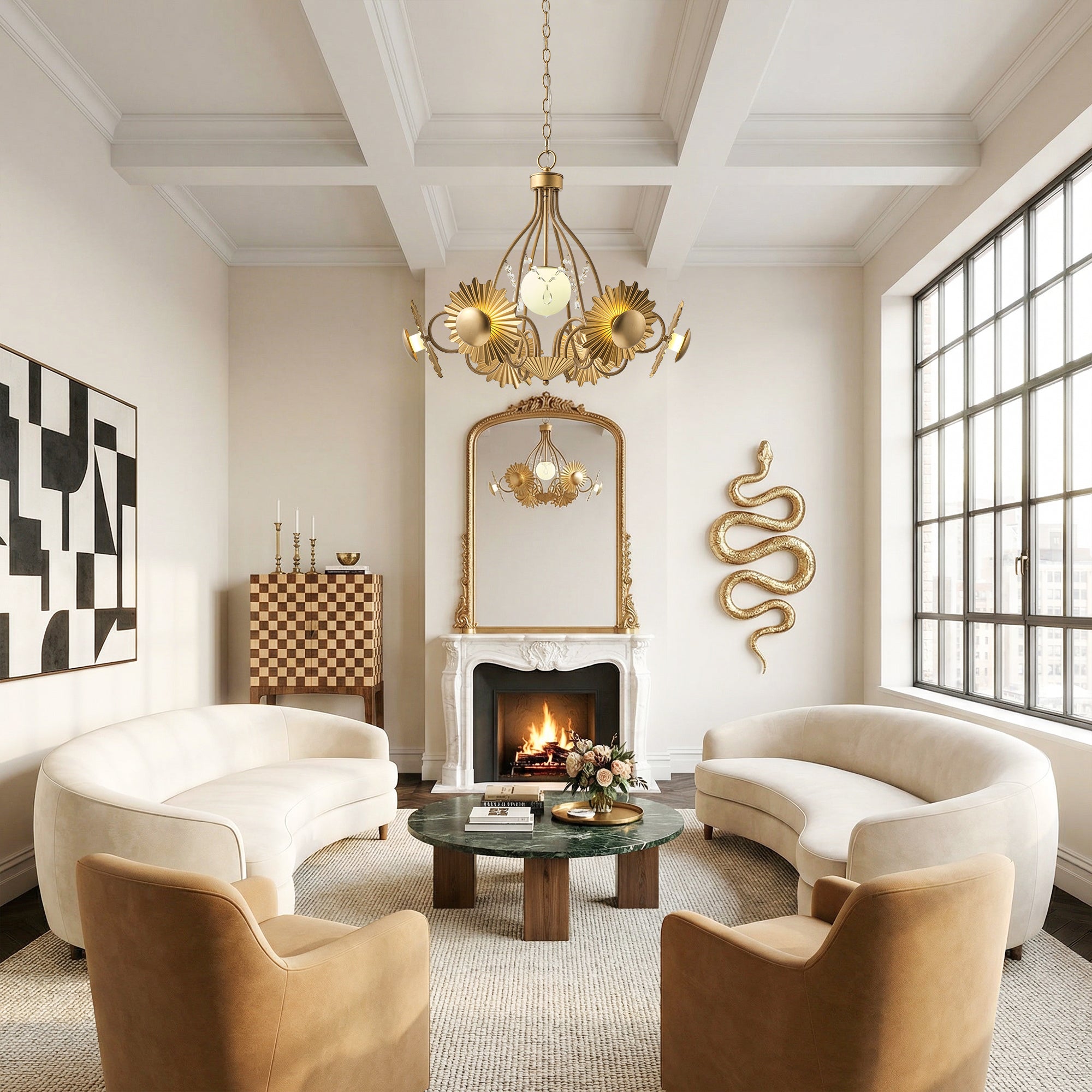 Arvin 7-Light Golden Botanical Flower Petal Chandelier